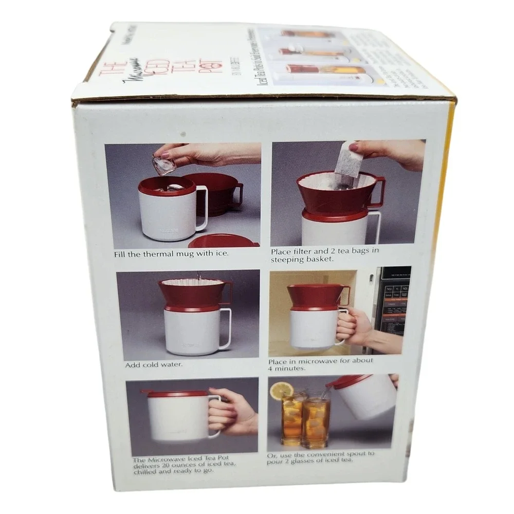 ICED TEA MAKER Vintage MR. COFFEE Microwave Brewing Pot Red & White  20 Oz NEW